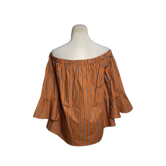 Mine brown black stripes off shoulder peasant top size Large - Picture 9 of 10